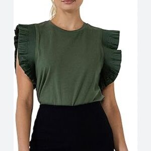 English Factory Green Puff Sleeve Top | Large | Olive Green